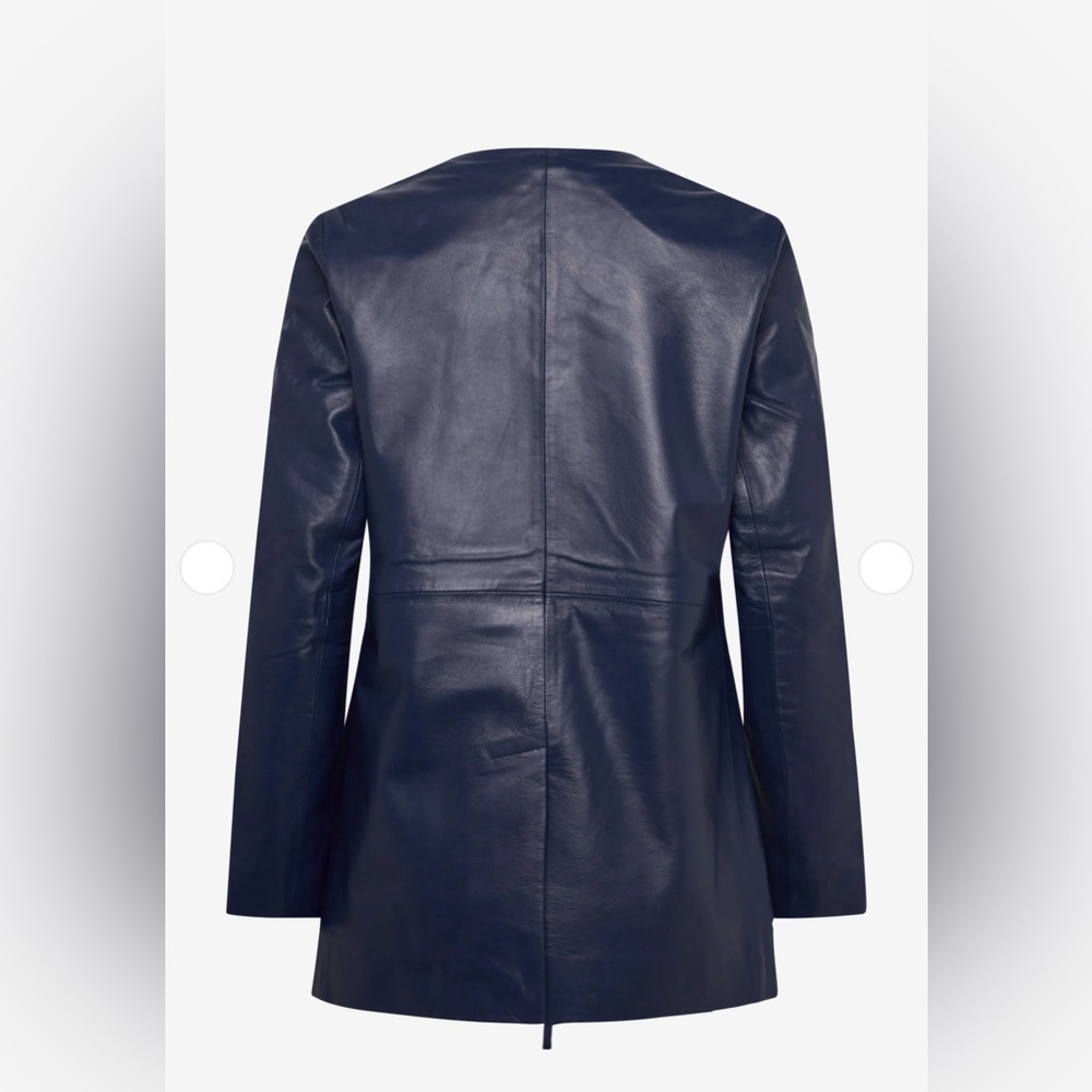 Scandinavian Quiet Luxury navy Blue Leather bow Wrap Jacket | 2NDDAY | EU 40 - Picture 3 of 3